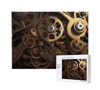 500 Pieces Jigsaw Puzzle with Storage Box, Cool Steampunk Gears Printed Wooden Puzzle 52x38 CM for Adults Kids Family Fun Decorative Game