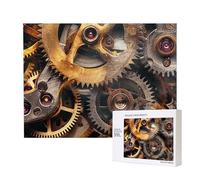 500 Pieces Jigsaw Puzzle with Storage Box, Cool Steampunk Gears Printed Wooden Puzzle 52x38 CM for Adults Kids Family Fun Decorative Game