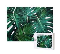 500 Pieces Jigsaw Puzzle with Storage Box, Cute green palm leaves Printed Wooden Puzzle 52x38 CM for Adults Kids Family Fun Decorative Game