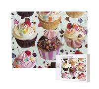 500 Pieces Jigsaw Puzzle with Storage Box, Delicious Cupcakes Printed Wooden Puzzle 52x38 CM for Adults Kids Family Fun Decorative Game