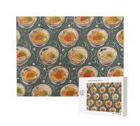 500 Pieces Jigsaw Puzzle with Storage Box, Egg Cup Noodle Ramen Printed Wooden Puzzle 52x38 CM for Adults Kids Family Fun Decorative Game