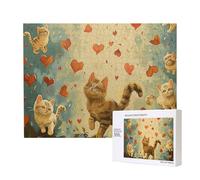 500 Pieces Jigsaw Puzzle with Storage Box, Happy Walking Kitty Printed Wooden Puzzle 52x38 CM for Adults Kids Family Fun Decorative Game