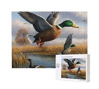 500 Pieces Jigsaw Puzzle with Storage Box, Hunting Flying Wild Ducks by the lake Printed Wooden Puzzle 52x38 CM for Adults Kids Family Fun Decorative Game