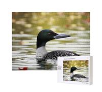 500 Pieces Jigsaw Puzzle with Storage Box, Loon Nature Bird Printed Wooden Puzzle 52x38 CM for Adults Kids Family Fun Decorative Game