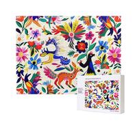 500 Pieces Jigsaw Puzzle with Storage Box, Mexican Otomi Animals Printed Wooden Puzzle 52x38 CM for Adults Kids Family Fun Decorative Game