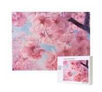 500 Pieces Jigsaw Puzzle with Storage Box, Pink Cherry Blossoms Printed Wooden Puzzle 52x38 CM for Adults Kids Family Fun Decorative Game