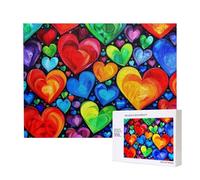 500 Pieces Jigsaw Puzzle with Storage Box, Rainbow Hearts Printed Wooden Puzzle 52x38 CM for Adults Kids Family Fun Decorative Game