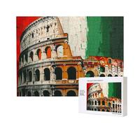 500 Pieces Jigsaw Puzzle with Storage Box, Roman Colosseum Italian Flag Printed Wooden Puzzle 52x38 CM for Adults Kids Family Fun Decorative Game