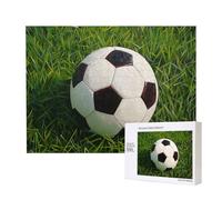 500 Pieces Jigsaw Puzzle with Storage Box, Soccer Ball On Grassy Printed Wooden Puzzle 52x38 CM for Adults Kids Family Fun Decorative Game