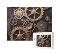 500 Pieces Jigsaw Puzzle with Storage Box, Steampunk Mechanical Gears Printed Wooden Puzzle 52x38 CM for Adults Kids Family Fun Decorative Game