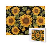 500 Pieces Jigsaw Puzzle with Storage Box, Sunflower Pattern Printed Wooden Puzzle 52x38 CM for Adults Kids Family Fun Decorative Game