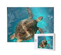 500 Pieces Jigsaw Puzzle with Storage Box, Swimming Tortoise Sea Printed Wooden Puzzle 52x38 CM for Adults Kids Family Fun Decorative Game