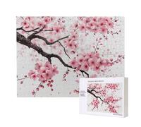 500 Pieces Jigsaw Puzzle with Storage Box, Tempting Cherry Blossoms art Printed Wooden Puzzle 52x38 CM for Adults Kids Family Fun Decorative Game