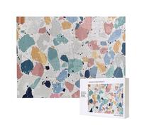 500 Pieces Jigsaw Puzzle with Storage Box, Terrazzo Marble Pastel Printed Wooden Puzzle 52x38 CM for Adults Kids Family Fun Decorative Game