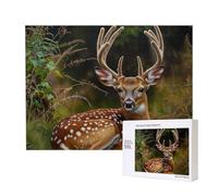 500 Pieces Jigsaw Puzzle with Storage Box, Whitetail Deer Fawn in Wilderness Stag Printed Wooden Puzzle 52x38 CM for Adults Kids Family Fun Decorative Game