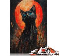 500 Pieces Jigsaw Puzzles Black Cat Under Blood Moon Creative Square Jigsaw Puzzles for Adults And Wooden Puzzles Challenging Game 500pcs (52x38cm)