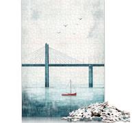 500 Pieces Jigsaw Puzzles Bridge And Sailboat Puzzle for Adults Wooden Puzzles Interesting Stress Reduction Jigsaw Puzzles for Family & Friends Gifts 500pcs (52x38cm)