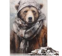 500 Pieces Jigsaw Puzzles Brown Bear Enduring Winter Creative Square Jigsaw Puzzles for Adults And Wooden Puzzles Challenging Game 500pcs (52x38cm)