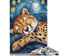 500 Pieces Jigsaw Puzzles Cheetah Sleeping Under Starry Night Puzzle for Adults Wooden Puzzles Interesting Stress Reduction Jigsaw Puzzles for Family & Friends Gifts 500pcs (52x38cm)