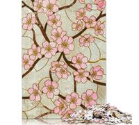 500 Pieces Jigsaw Puzzles Cherry Blossom Stained Glass Pattern Jigsaw Puzzles for Adults Woodenboard Puzzles Challenging Game Puzzles 500pcs (52x38cm)