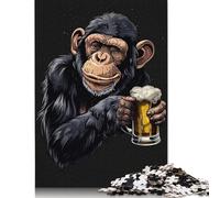 500 Pieces Jigsaw Puzzles Chimpanzee Beer Creative Square Jigsaw Puzzles for Adults And Wooden Puzzles Challenging Game 500pcs (52x38cm)