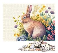 500 Pieces Jigsaw Puzzles Easter Bunny with Flowers Creative Square Jigsaw Puzzles for Adults And Wooden Puzzles Challenging Game 500pcs (52x38cm)