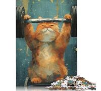 500 Pieces Jigsaw Puzzles Fitness Tabby Cat Fat Gym Creative Square Jigsaw Puzzles for Adults And Wooden Puzzles Challenging Game 500pcs (52x38cm)