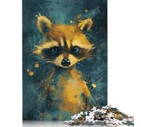 500 Pieces Jigsaw Puzzles for Adult Cute Little Yellow Raccoon Puzzle Wooden Rectangle Creative Jigsaw Gift for Friends Family 500pcs (52x38cm)