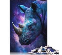 500 Pieces Jigsaw Puzzles for Adult Galaxy Animal Rhino Puzzle Wooden Rectangle Creative Jigsaw Gift for Friends Family 500pcs (52x38cm)