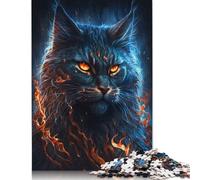 500 Pieces Jigsaw Puzzles for Adult Maine Coon Cat Fire Puzzle Wooden Rectangle Creative Jigsaw Gift for Friends Family 500pcs (52x38cm)