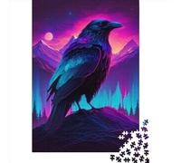 500 Pieces Jigsaw Puzzles for Adult Synthwave Raven Puzzle Creative Rectangular Wooden Jigsaw Gift for Friends Family 500pcs (52x38cm)