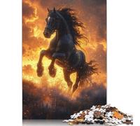500 Pieces Jigsaw Puzzles for Adults 500 Piece Black Horse Fire Sunset Jigsaws for Adults Difficult And Challenge Game 500pcs (52x38cm)