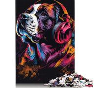 500 Pieces Jigsaw Puzzles for Adults 500 Piece Saint Bernard with Headphones Jigsaws for Adults Difficult And Challenge Game 500pcs (52x38cm)