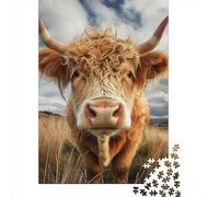 500 Pieces Jigsaw Puzzles for Adults Animal Bull Square Wooden Puzzles Unique Piece Puzzle Educational Fun Games Toys 500pcs (52x38cm)