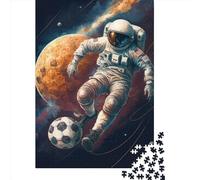 500 Pieces Jigsaw Puzzles for Adults Astronaut Playing Football Square Wooden Puzzles Unique Piece Puzzle Educational Fun Games Toys 500pcs (52x38cm)