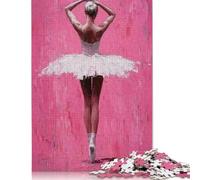 500 Pieces Jigsaw Puzzles for Adults Ballet Dancer in Pink Square Wooden Puzzles Unique Piece Puzzle Educational Fun Games Toys 500pcs (52x38cm)