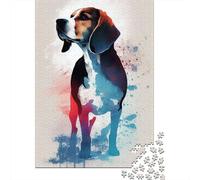 500 Pieces Jigsaw Puzzles for Adults Beagle Watercolors Square Wooden Puzzles Unique Piece Puzzle Educational Fun Games Toys 500pcs (52x38cm)