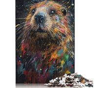 500 Pieces Jigsaw Puzzles for Adults Beaver Painting Square Jigsaw Puzzles, for Adults And Teenager, Wooden Puzzles Home Art Decor 500pcs (52x38cm)