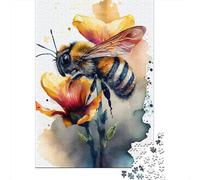 500 Pieces Jigsaw Puzzles for Adults Bee Watercolor Square Wooden Puzzles Unique Piece Puzzle Educational Fun Games Toys 500pcs (52x38cm)