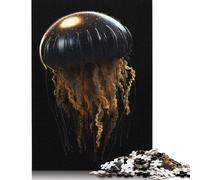 500 Pieces Jigsaw Puzzles for Adults Black And Gold Jellyfish Square Wooden Puzzles Unique Piece Puzzle Educational Fun Games Toys 500pcs (52x38cm)