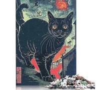 500 Pieces Jigsaw Puzzles for Adults Black Cat Japan Jigsaw Puzzle Wooden Puzzles Decompressing Intellectual Educational Toy Good Gift for Teenagers 500pcs (52x38cm)