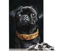 500 Pieces Jigsaw Puzzles for Adults Black & Gold Pug Square Wooden Puzzles Unique Piece Puzzle Educational Fun Games Toys 500pcs (52x38cm)