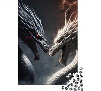 500 Pieces Jigsaw Puzzles for Adults Brave Dragon Square Wooden Puzzles Unique Piece Puzzle Educational Fun Games Toys 500pcs (52x38cm)