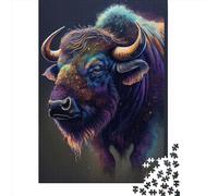 500 Pieces Jigsaw Puzzles for Adults Buffalo Ink Painting Square Wooden Puzzles Unique Piece Puzzle Educational Fun Games Toys 500pcs (52x38cm)
