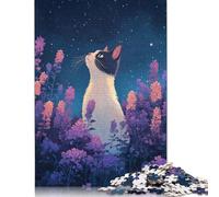 500 Pieces Jigsaw Puzzles for Adults Cat Gazing at Stars Square Wooden Puzzles Unique Piece Puzzle Educational Fun Games Toys 500pcs (52x38cm)