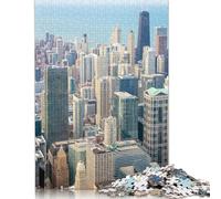 500 Pieces Jigsaw Puzzles for Adults Chicago Skyline Square Wooden Puzzles Unique Piece Puzzle Educational Fun Games Toys 500pcs (52x38cm)