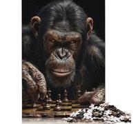 500 Pieces Jigsaw Puzzles for Adults Chimpanzee Chess Square Wooden Puzzles Unique Piece Puzzle Educational Fun Games Toys 500pcs (52x38cm)