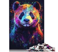 500 Pieces Jigsaw Puzzles for Adults Colorful Panda Portrait Square Wooden Puzzles Unique Piece Puzzle Educational Fun Games Toys 500pcs (52x38cm)