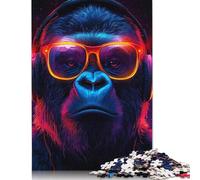 500 Pieces Jigsaw Puzzles for Adults Cool Gorilla with Headphones And Glasses Square Jigsaw Puzzles, for Adults And Teenager, Wooden Puzzles Home Art Decor 500pcs (52x38cm)