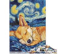 500 Pieces Jigsaw Puzzles for Adults Corgi in Starry Night Square Jigsaw Puzzles, for Adults And Teenager, Wooden Puzzles Home Art Decor 500pcs (52x38cm)